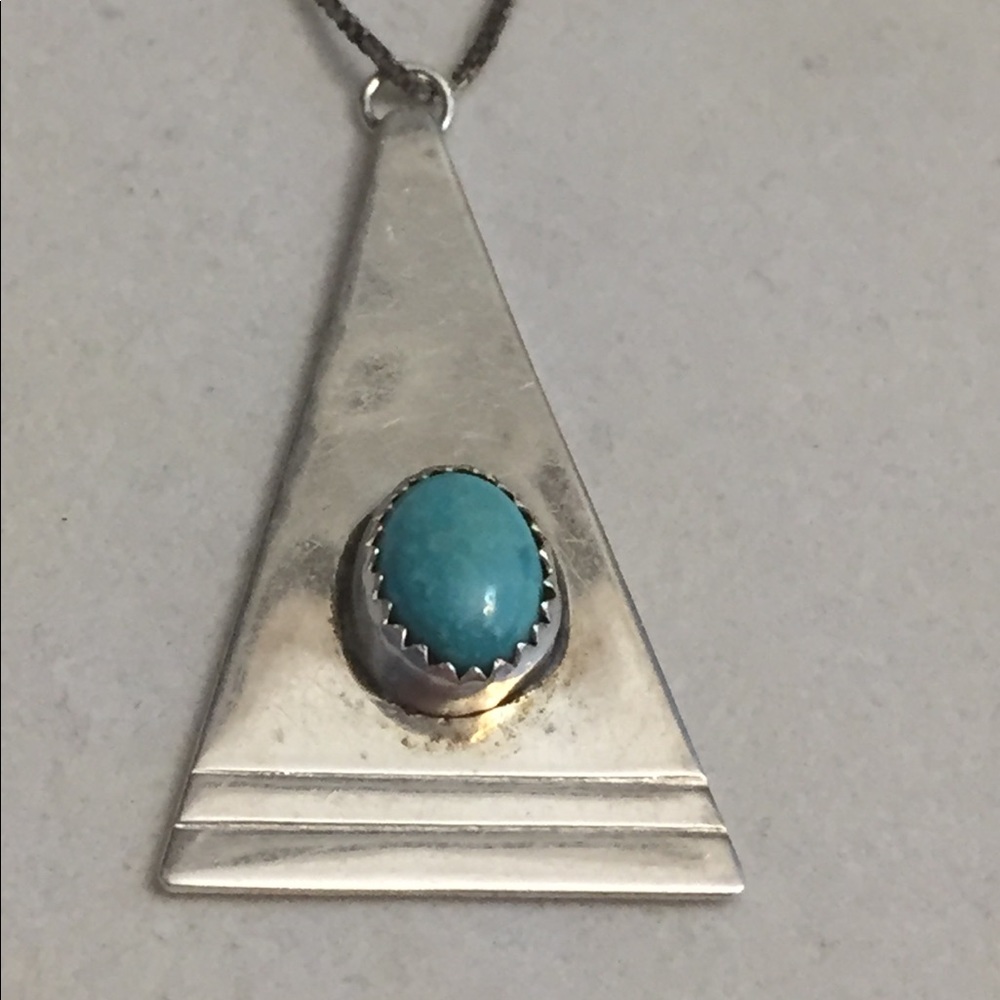Native Turquoise 925 Sterling silver Signed geometric pendant - Picture 7 of 7